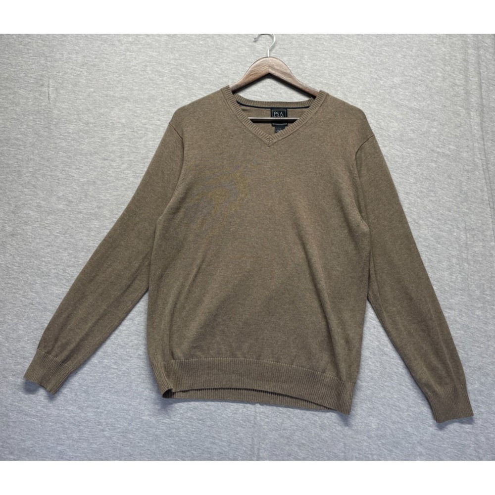 Jos. A. Bank Traveler Sweater Mens L Brown Pima Cotton V Neck Tight‎ Knit Ribbed